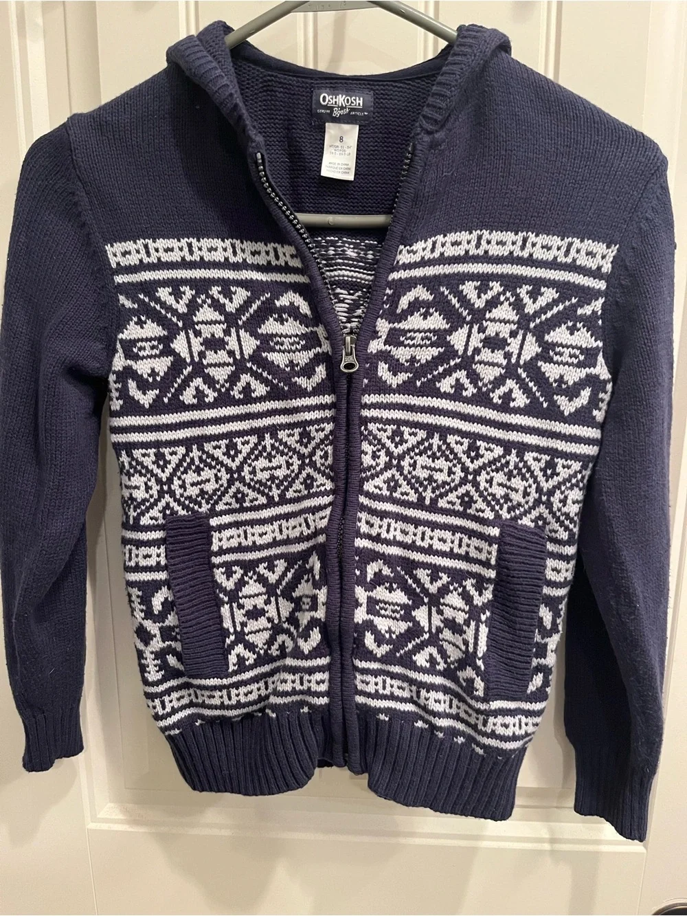 Kids OshKosh B'gosh Navy and White Zip-Up Hooded Sweater